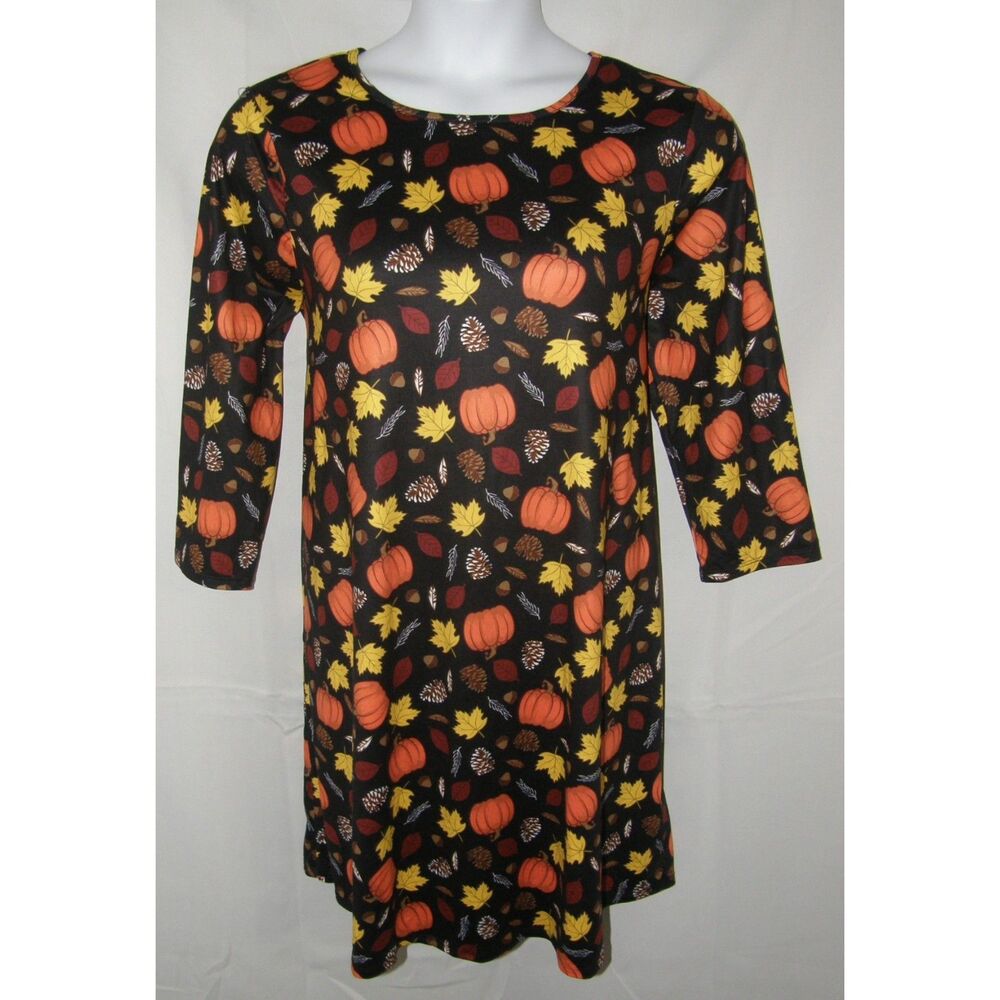 NEW Pumpkin Fall Theme Sz XL Soft Stretchy Microfiber Casual Wear T-Shirt Dress